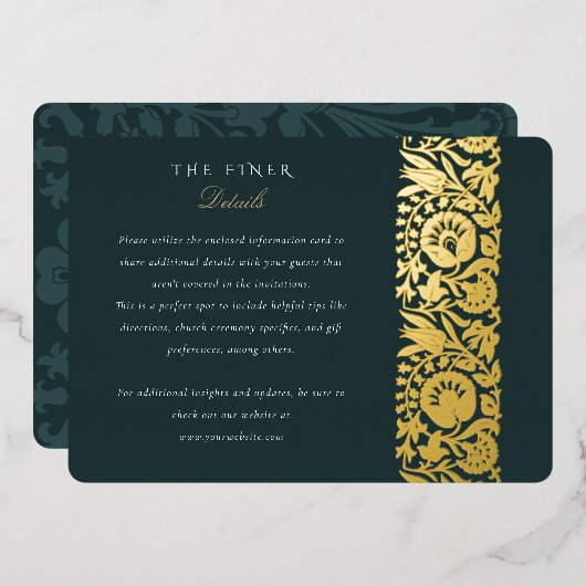 Emerald Floral Details Card Folie Uitnodiging (Voorkant / Achterkant)