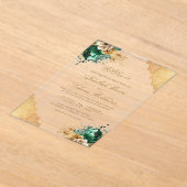 Emerald Floral Gold Lace Muslim Wedding Acryl Uitnodigingen (Laagn)