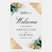 Emerald Floral Gold Muslim Wedding Welcome Frosted Acryl Bord (Voorkant)
