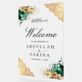 Emerald Floral Gold Muslim Wedding Welcome Frosted Acryl Bord (Hoek)