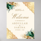 Emerald Floral Gold Muslim Wedding Welcome Poster (Voorkant)