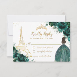Emerald Floral Gold Paris Prinses Quinceañera RSVP Kaartje