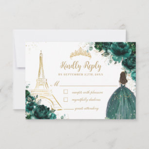 Emerald Floral Gold Paris Prinses Quinceañera RSVP Kaartje