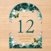 Emerald Floral Gold Quinceañera XV 16 Tafelnummer (Voorkant)