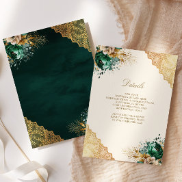 Emerald Floral Gouden Kant Moslim Trouwdetails Informatiekaartje