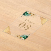 Emerald Floral Lace Wedding Acrylic Table Number Acryl Uitnodigingen (Laagn)
