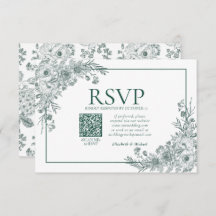  Emerald Floral Line Art QR Code RSVP