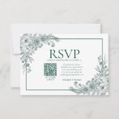  Emerald Floral Line Art QR Code RSVP Kaartje (Voorkant)