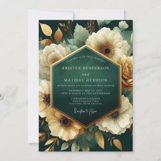 Emerald Floral Opulence Wedding Kaart (Voorkant)