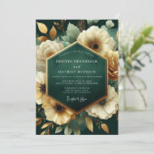 Emerald Floral Opulence Wedding Kaart (Staand voorkant)