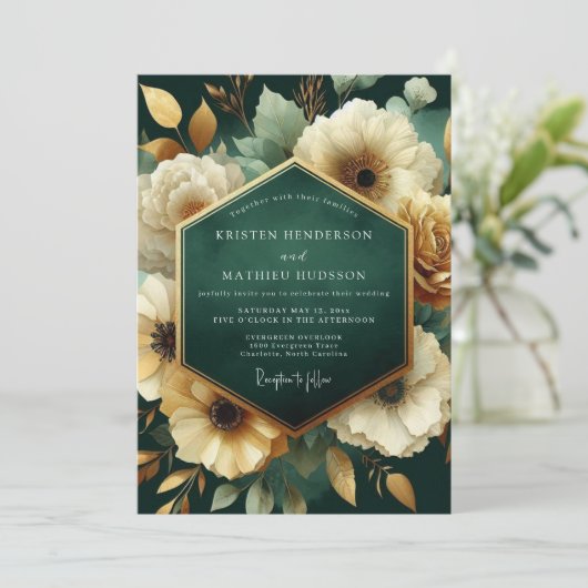 Emerald Floral Opulence Wedding Kaart (Staand voorkant)