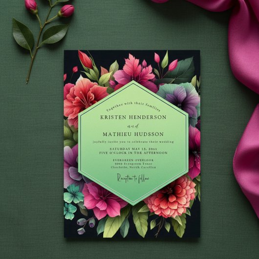Emerald Floral Opulent Wedding Kaart