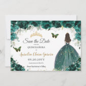 Emerald Floral Princess Quinceañera Save the Date (Voorkant)