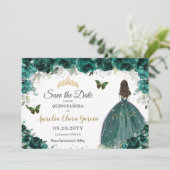 Emerald Floral Princess Quinceañera Save the Date (Staand voorkant)