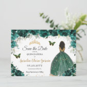 Emerald Floral Princess Quinceañera Save the Date (Staand voorkant)