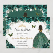 Emerald Floral Princess Quinceañera Save the Date (Voorkant / Achterkant)