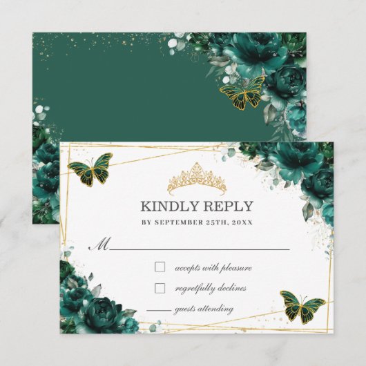 Emerald Floral Quinceañera Butterflies Antwoord (Voorkant / Achterkant)
