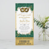 Emerald Floral Quinceañera Masquerade VIP Ticket Kaart (Staand voorkant)