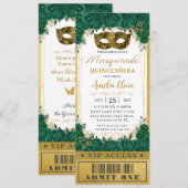 Emerald Floral Quinceañera Masquerade VIP Ticket Kaart (Voorkant / Achterkant)
