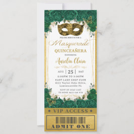 Emerald Floral Quinceañera Masquerade VIP Ticket Kaart