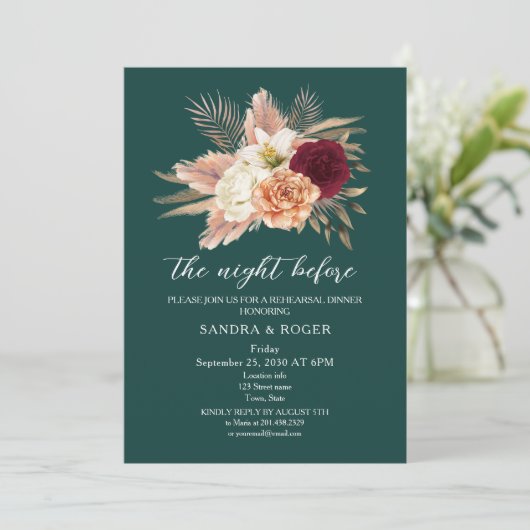 Emerald Floral Repetitie Diner Uitnodigen Kaart (Staand voorkant)