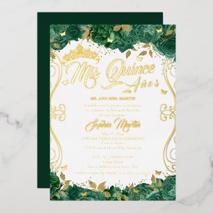 Emerald Floral Scroll Mis Quince Quinceanera Folie Uitnodiging
