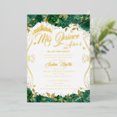 Emerald Floral Scroll Mis Quince Quinceanera Folie Uitnodiging (Staand Voorkant)