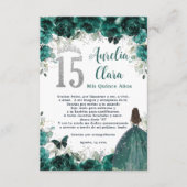 Emerald Floral Silver Quinceañera 15 Gebed Kaart (Voorkant)