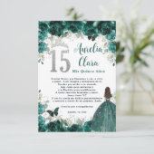 Emerald Floral Silver Quinceañera 15 Gebed Kaart (Staand voorkant)
