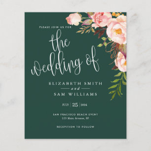 Emerald Floral Simple Wedding Invitation Budget Flyer