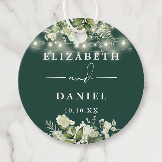 Emerald Floral String Lights Dank u bruiloft Bedankjes Labels (Voorkant)