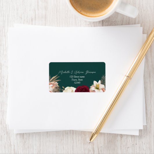 Emerald Floral Wedding Retour Adres Label (Insitu)