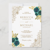 Emerald Floral White Gold Lace QR Code Wedding Kaart (Voorkant)