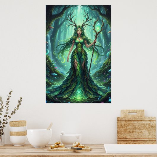 Emerald Forest Goddess – Enchanted Nature Queen Poster (Keuken)