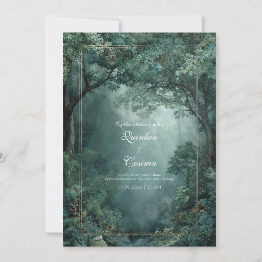 Emerald Forest Gold Frame Misty Woodland Kaart (Voorkant)
