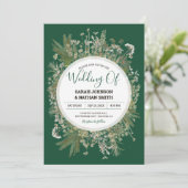 Emerald Forrest Green Faux geperste bloemen bruilo Kaart (Staand voorkant)