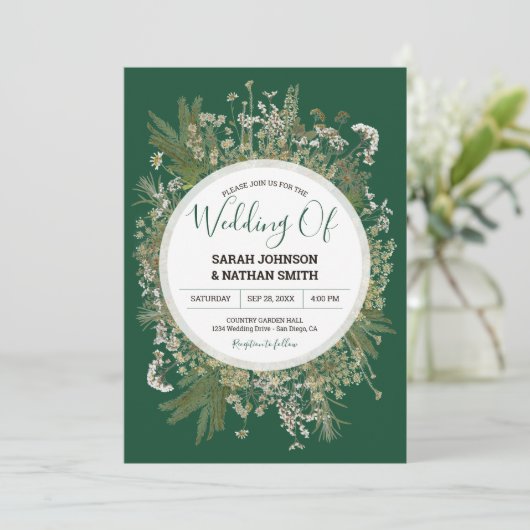 Emerald Forrest Green Faux geperste bloemen bruilo Kaart (Staand voorkant)