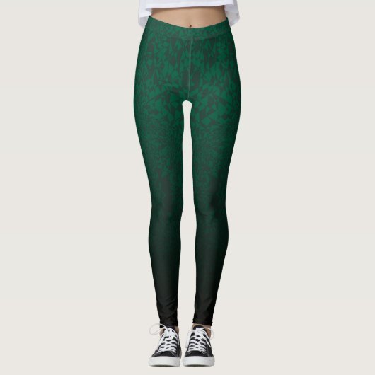 Emerald Fragmented Abstract Black Ombre Pattern Leggings (Voorkant)