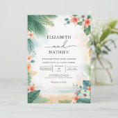 Emerald Frond Coral Bloom Wedding Kaart (Staand voorkant)