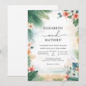 Emerald Frond Coral Bloom Wedding Kaart (Voorkant / Achterkant)