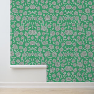 Emerald Garden: grillig wit bloemmotief Behang