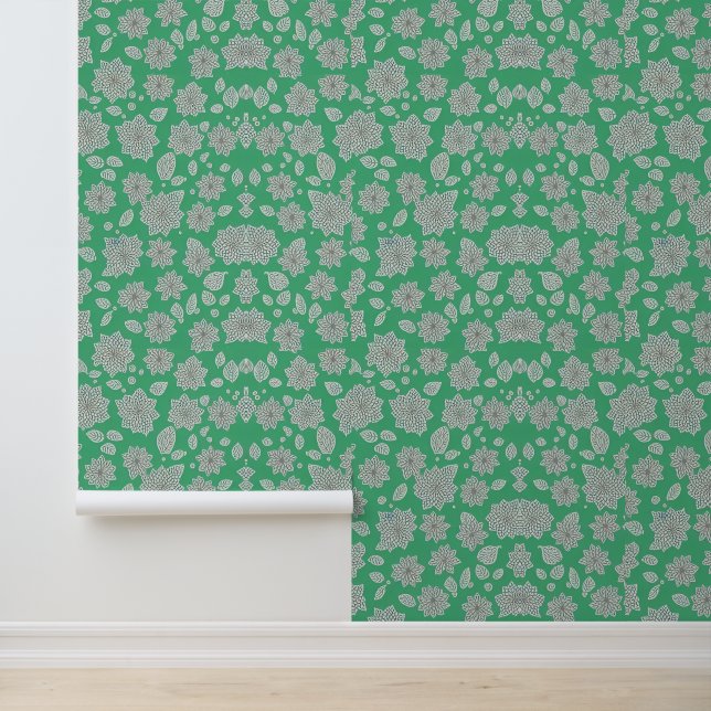 Emerald Garden: grillig wit bloemmotief Behang (Applicatie)
