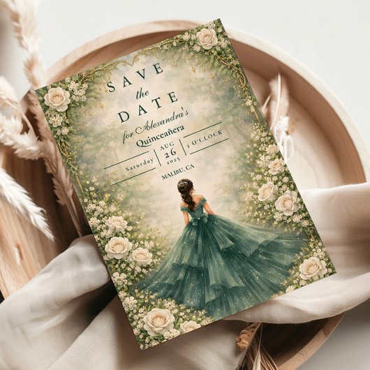 Emerald Garden Roos Quinceañera Save The Date