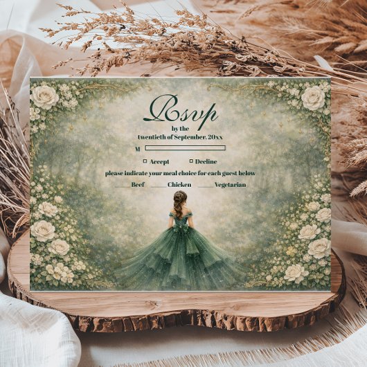 Emerald Garden Rose Quinceañera RSVP Kaartje