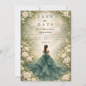 Emerald Garden Rose Quinceañera Save The Date (Voorkant)