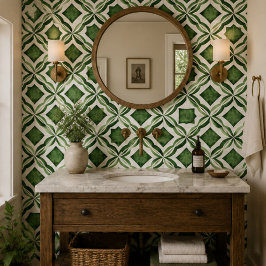 Emerald Garden Watercolor Green Geometric Mosaic Tegeltje