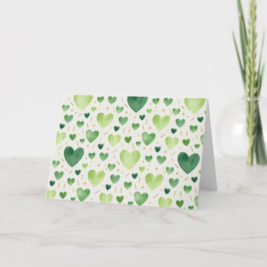 Emerald Garden Watercolor Hearts Kaart (Voorkant)