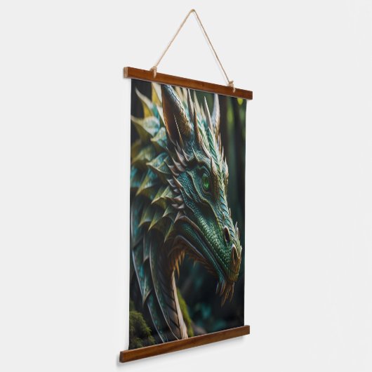 Emerald Gaze Groene Draak Fantasie Hangend Wandkleed (Gebogen)