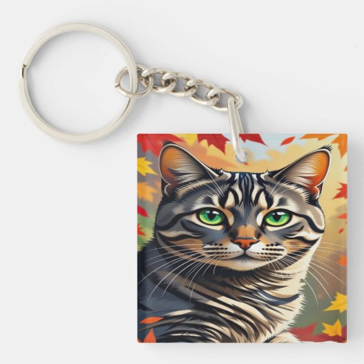 Emerald Gaze Tabby in Autumn Glow Sleutelhanger (voorkant)