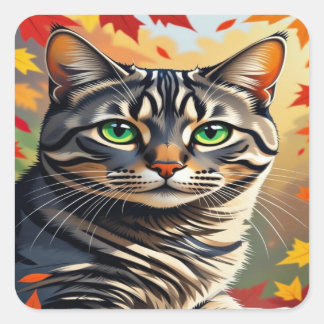 Emerald Gaze Tabby in Autumn Glow Vierkante Sticker